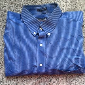 EXCALIBUR blue white striped button down shirt size 44 XL